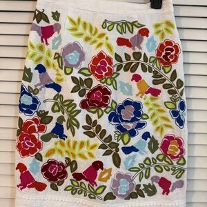 Anthropologie Moulinette Soeurs  La Fiesta Embroidered Pom Pom Pencil Skirt sz 2